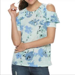 Juicy Couture Blue Floral Ruffle Top